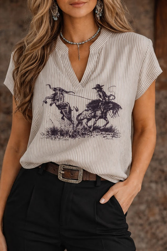 Short Sleeve brown striped blouse