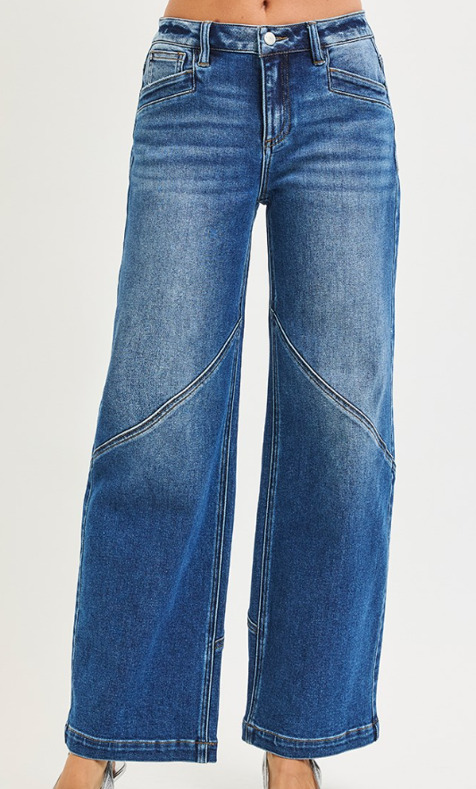 SLOUCHY WIDE JEANS WITH FRONT AND BACK SEAM LINE DETAILS RISEN JEANS