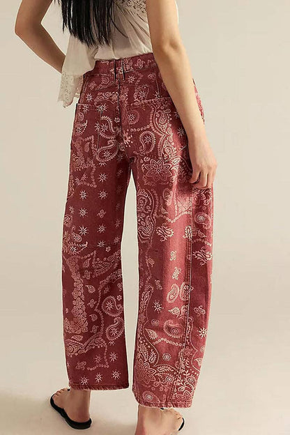 Paisley Pattern Straight Pants: RED / M