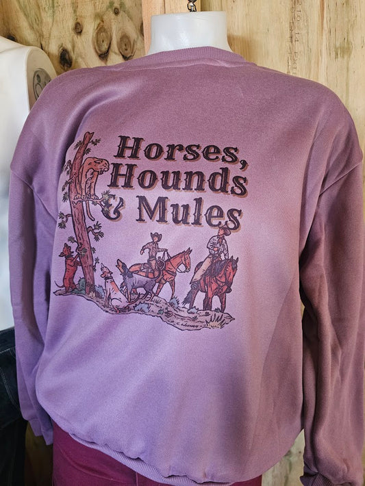 HORSE HOUND AND MULE SWEATSHIRTS MAUVE LADIES CREWNECK