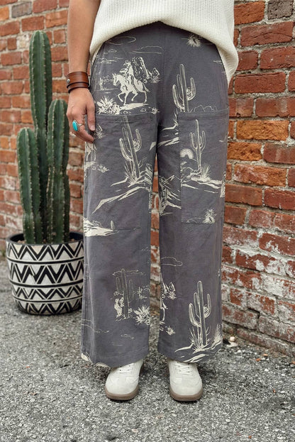 Summer Western Wild West Riding Vintage Printed Shift Jeans: Gray / 8