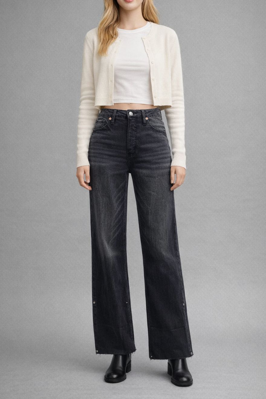 INSEAM TRANSFORM TUMMY CONTROL HIGH RISE A-LINE WIDE JEANS: 7 (27)