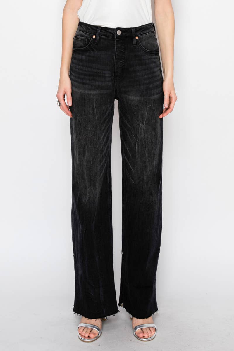 INSEAM TRANSFORM TUMMY CONTROL HIGH RISE A-LINE WIDE JEANS: 9 (28)