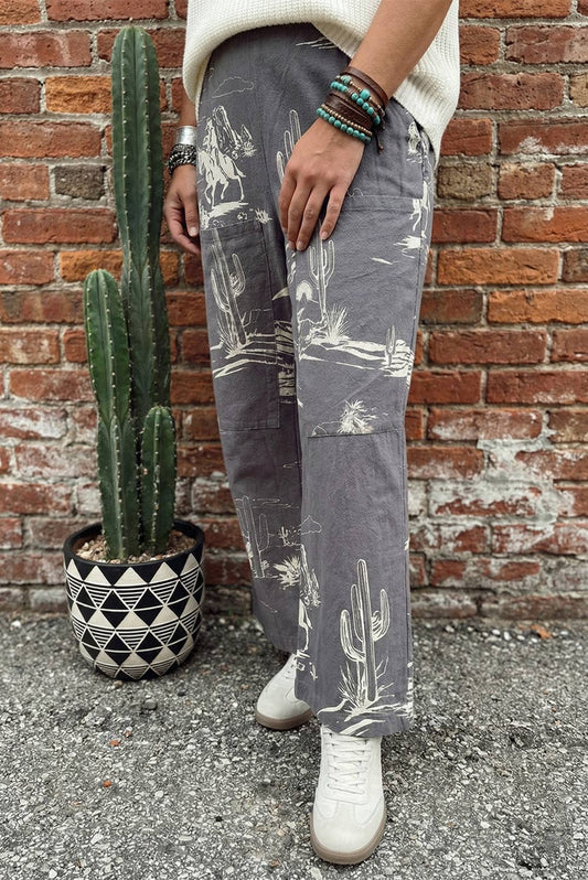 Summer Western Wild West Riding Vintage Printed Shift Jeans: Gray / 12