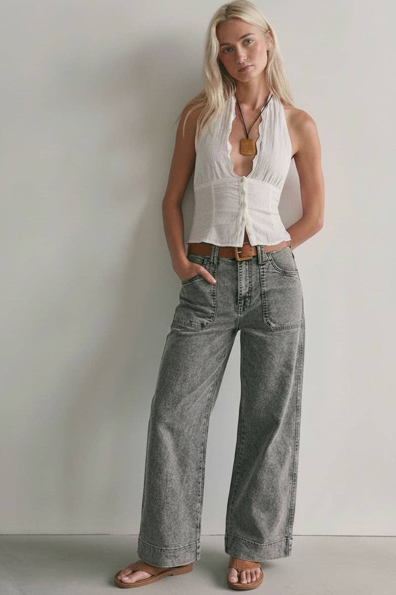 BLUE BY ARTEMIS HIGH RISE THE PERFECT PALAZZO JEANS: Grey / 14