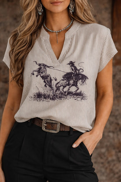 Short Sleeve brown striped blouse