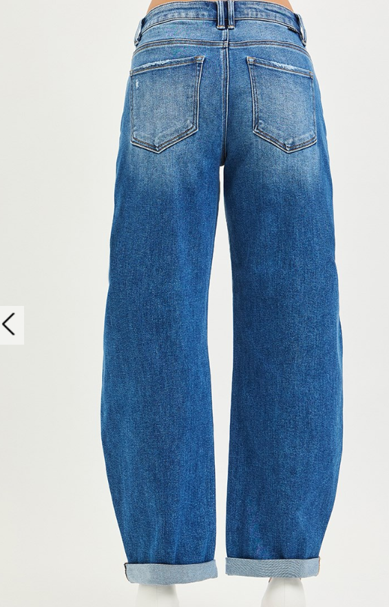 MID RISE CROP BARREL DOUBLE ROLL UP JEANS --RISEN JEANS