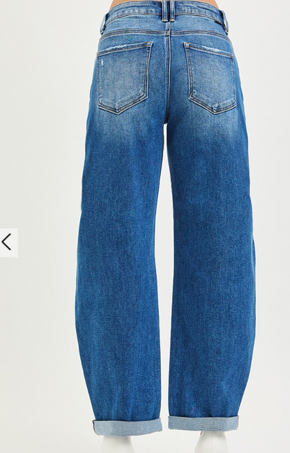 MID RISE CROP BARREL DOUBLE ROLL UP JEANS --RISEN JEANS