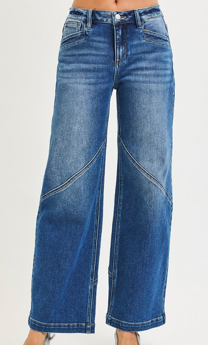 SLOUCHY WIDE JEANS WITH FRONT AND BACK SEAM LINE DETAILS RISEN JEANS