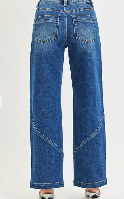 SLOUCHY WIDE JEANS WITH FRONT AND BACK SEAM LINE DETAILS RISEN JEANS