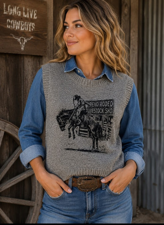 Grey Sweater Vest Reno Rodeo design