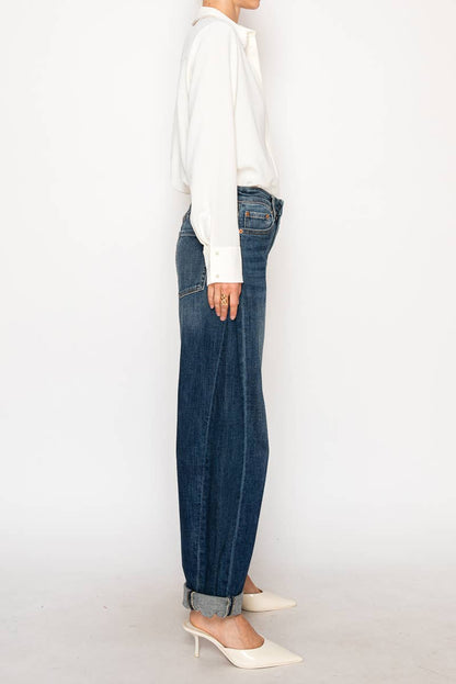 HIGH RISE RELAXED TAPERED DARK WASH BARREL JEANS: 9 (28)
