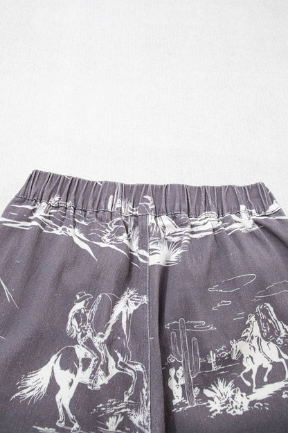 66 Western Wild West Riding Vintage Printed Shift Jeans: Gray / 12
