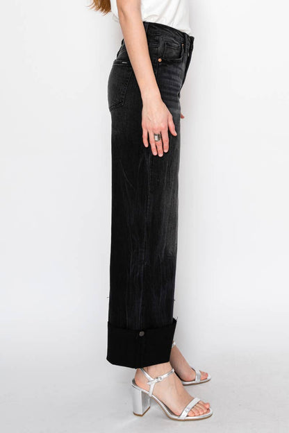 INSEAM TRANSFORM TUMMY CONTROL HIGH RISE A-LINE WIDE JEANS: 7 (27)