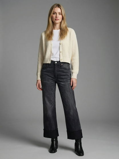 INSEAM TRANSFORM TUMMY CONTROL HIGH RISE A-LINE WIDE JEANS: 7 (27)