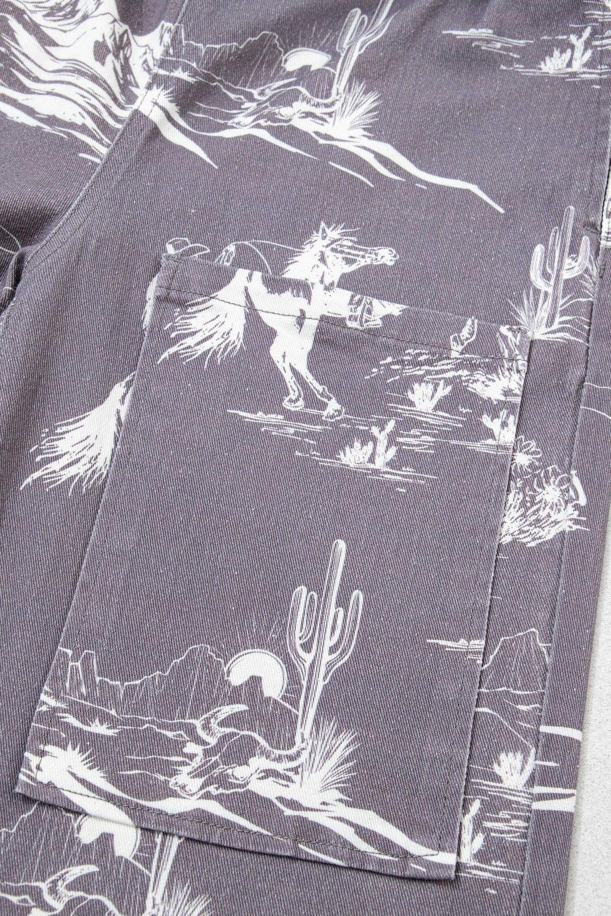 66 Western Wild West Riding Vintage Printed Shift Jeans: Gray / 8