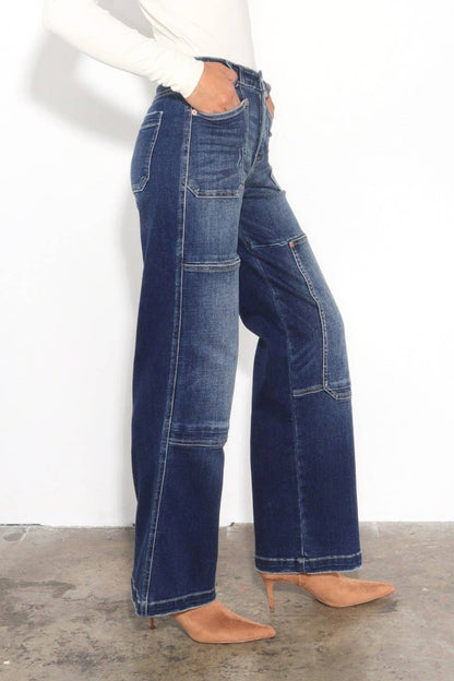 TUMMY CONTROL HIGH RISE RELAXED WIDE LEG JEANS: 7 (27)
