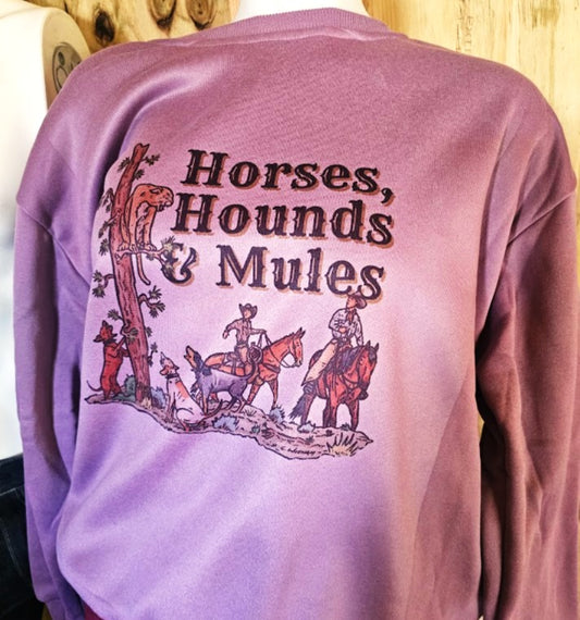 HORSE HOUND AND MULE SWEATSHIRTS MAUVE LADIES CREWNECK